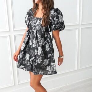 Floral Black and White Mini Dress